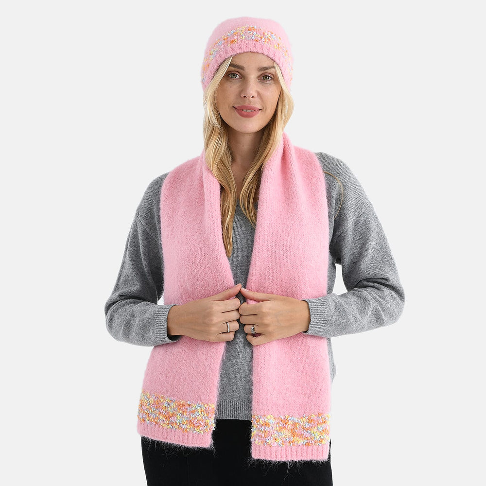 - Maisi Knitted Cozy Set of Two Scarf and Hat - Pink
