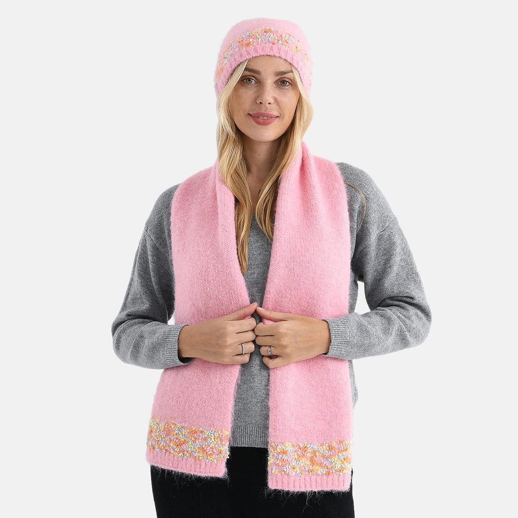 - Maisi Knitted Cozy Set of Two Scarf and Hat - Pink