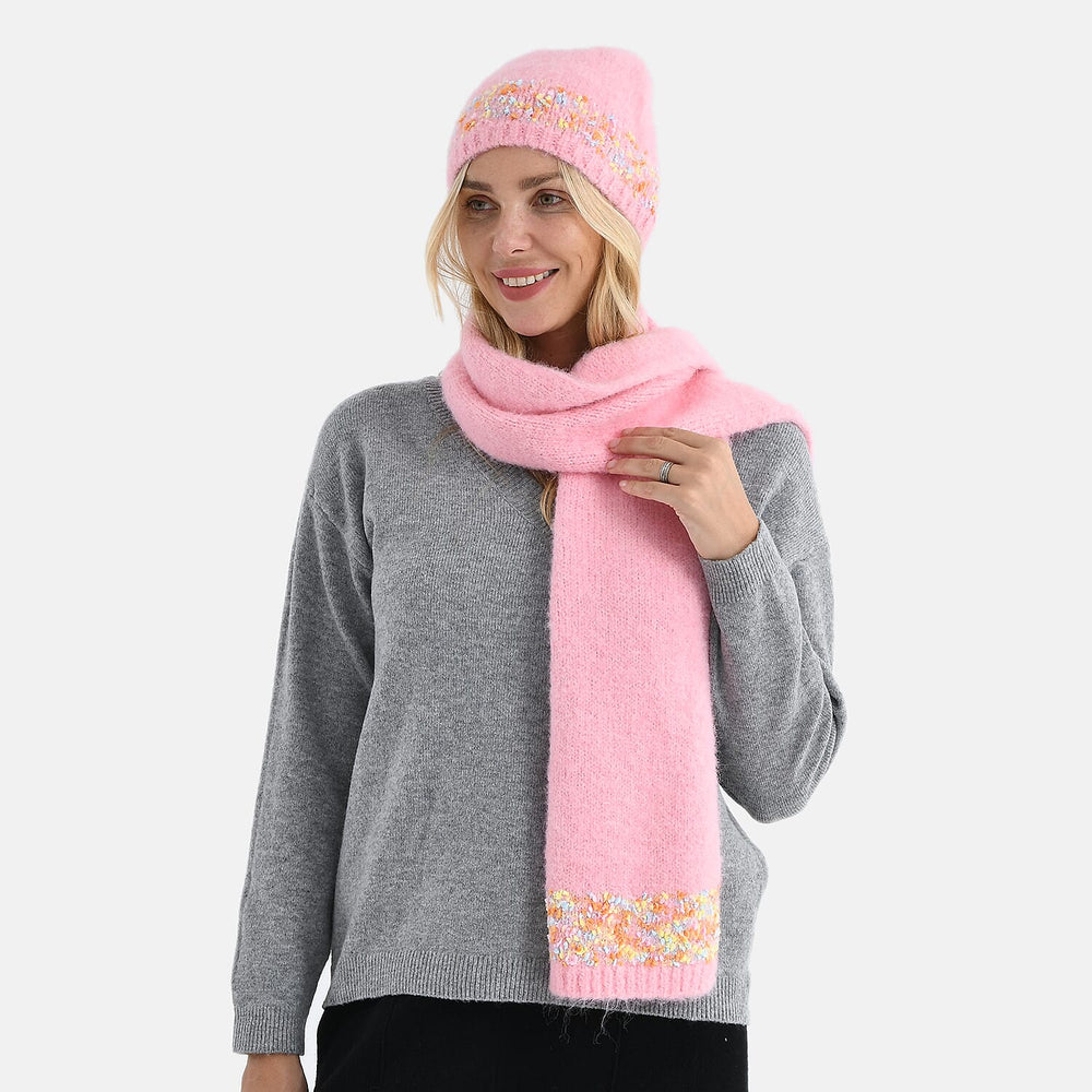 - Maisi Knitted Cozy Set of Two Scarf and Hat - Pink