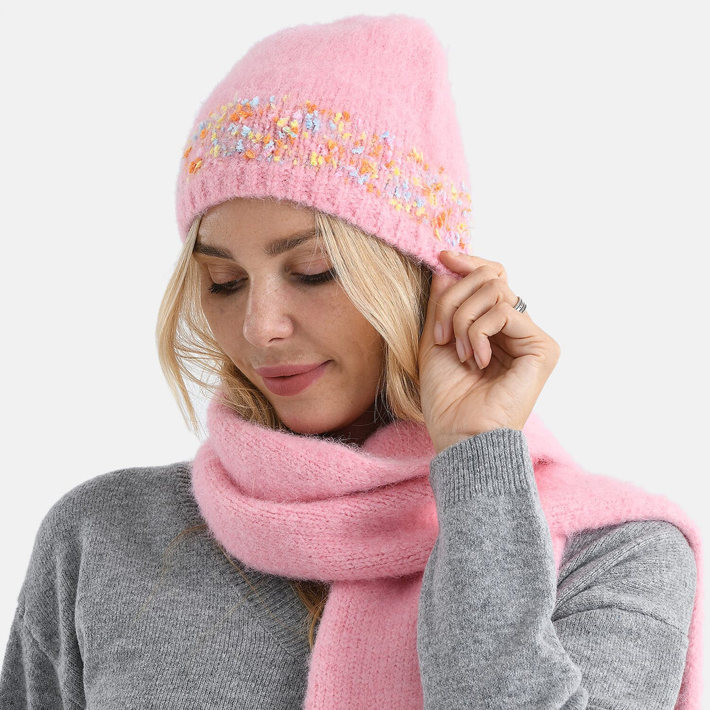 - Maisi Knitted Cozy Set of Two Scarf and Hat - Pink