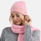 - Maisi Knitted Cozy Set of Two Scarf and Hat - Pink