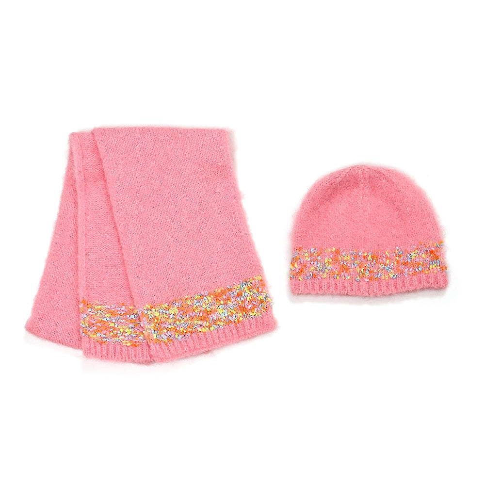 - Maisi Knitted Cozy Set of Two Scarf and Hat - Pink