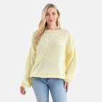 - Maisi Sequined Boatneck Relaxed Knitted Jumper with Balloon Sleeves (One size 8 to 20) - Lemon Yellow