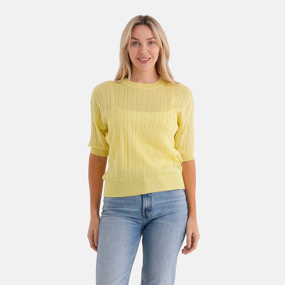 - Maisi Lightweight Cable Knit Half-Sleeve Jumper (Size M) - Yellow