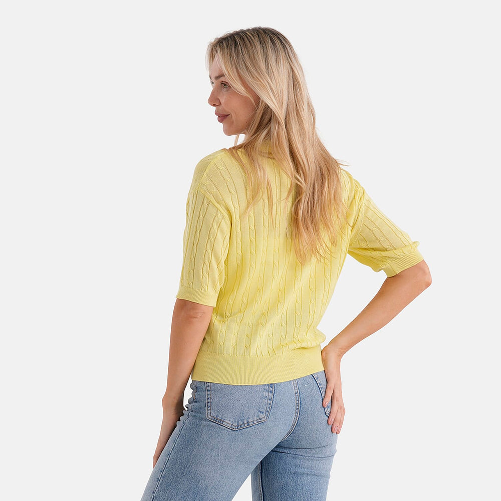 - Maisi Lightweight Cable Knit Half-Sleeve Jumper (Size M) - Yellow