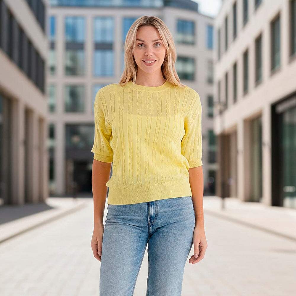 - Maisi Lightweight Cable Knit Half-Sleeve Jumper (Size XL) - Yellow
