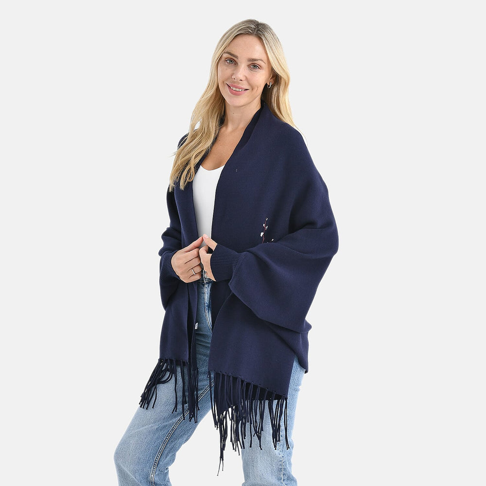 &  maisi Women’s Acrylic Poncho Wrap with Patterned & Embroidered Designs