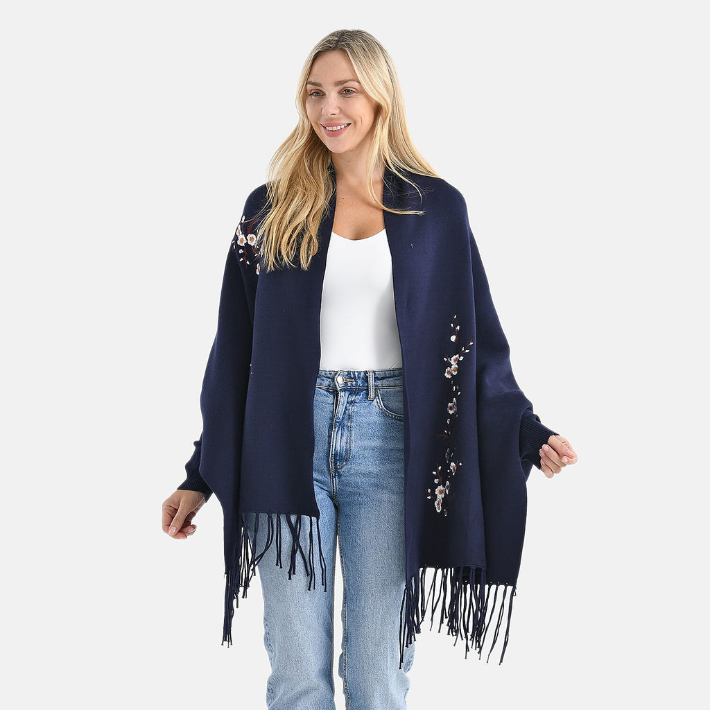 &  maisi Women’s Acrylic Poncho Wrap with Patterned & Embroidered Designs