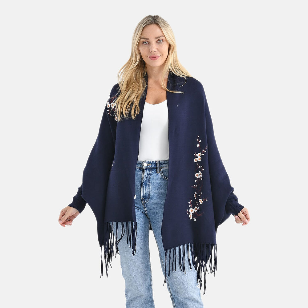 &  maisi Women’s Acrylic Poncho Wrap with Patterned & Embroidered Designs