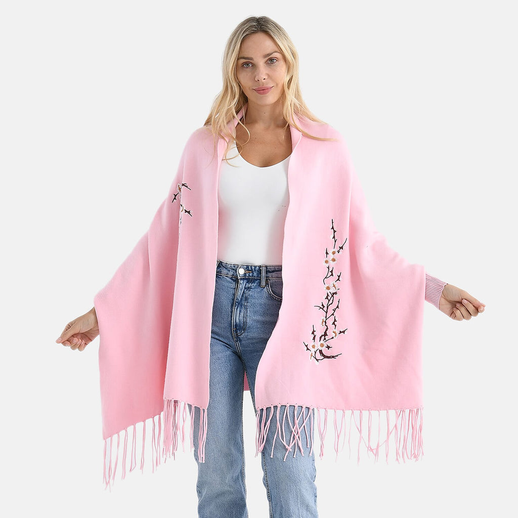 &  maisi Women’s Acrylic Poncho Wrap with Patterned & Embroidered Designs