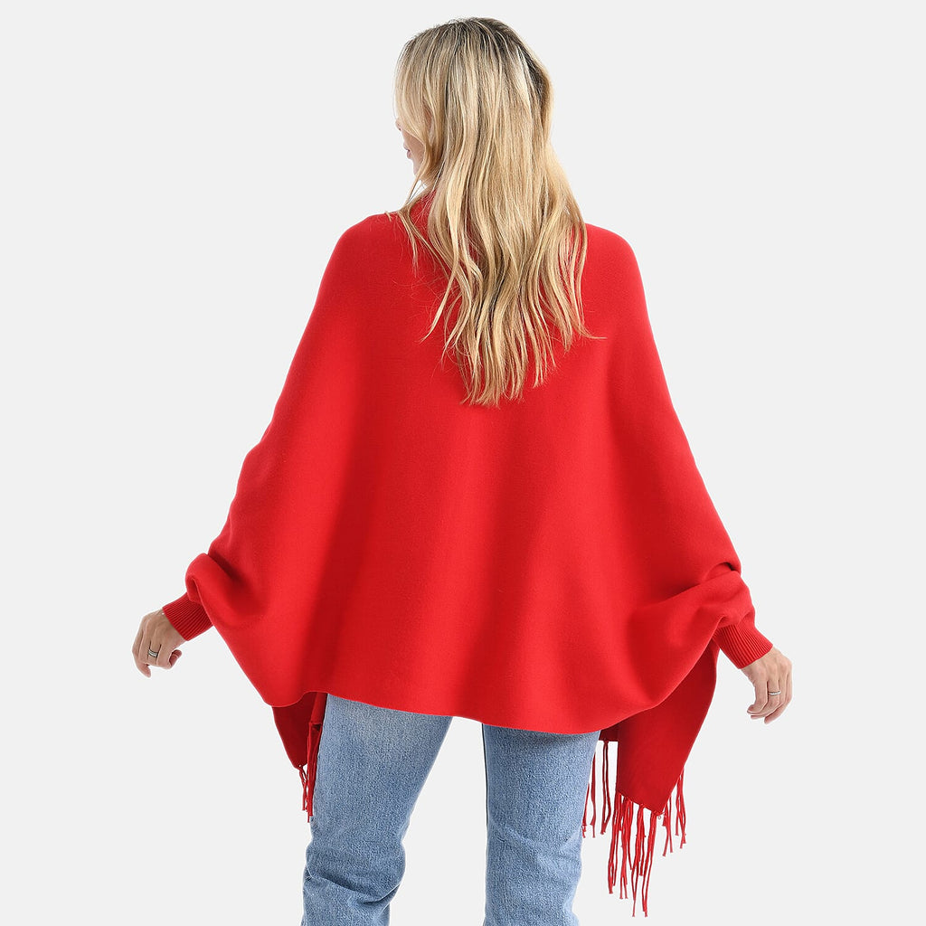 &  maisi Women’s Acrylic Poncho Wrap with Patterned & Embroidered Designs