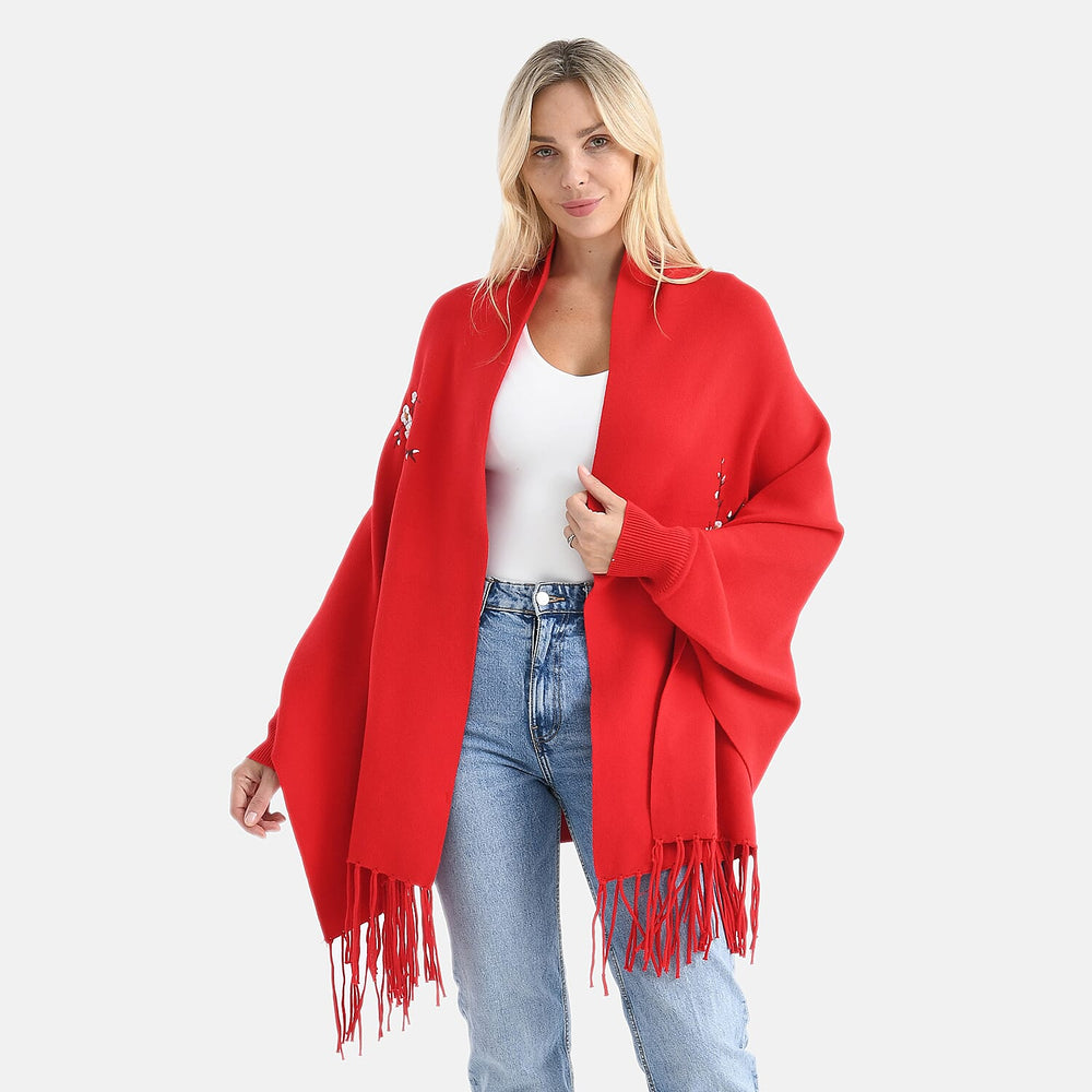 &  maisi Women’s Acrylic Poncho Wrap with Patterned & Embroidered Designs