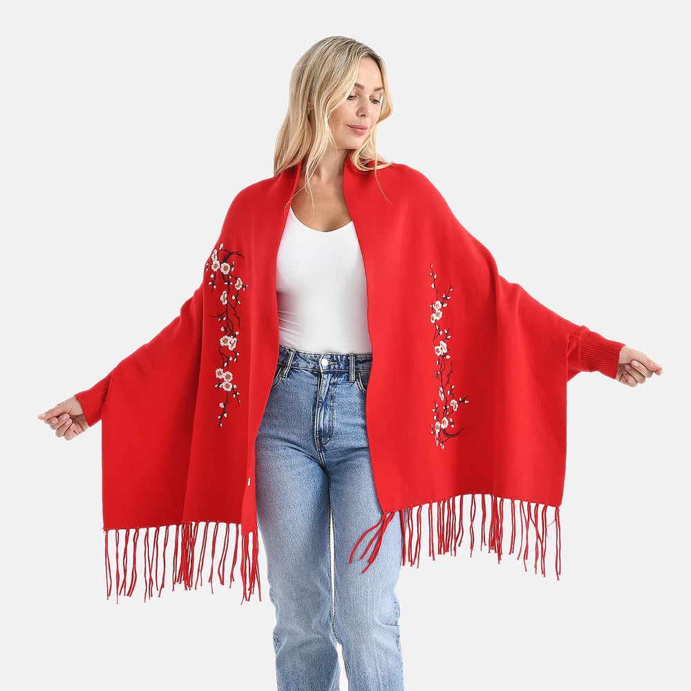 &  maisi Women’s Acrylic Poncho Wrap with Patterned & Embroidered Designs