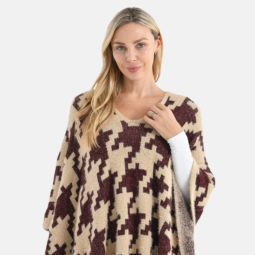 &  maisi Women’s Acrylic Poncho Wrap with Patterned & Embroidered Designs