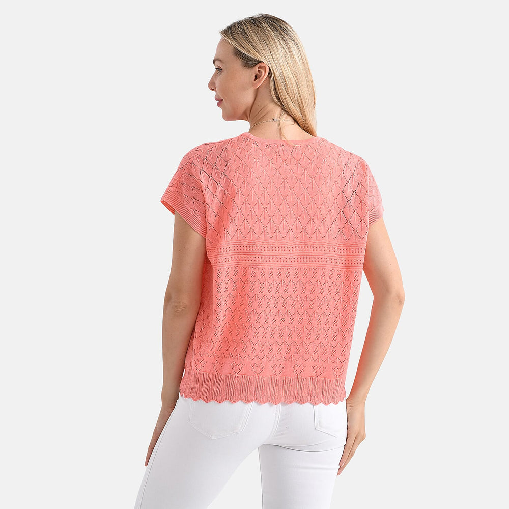 - Maisi Acrylic Knit Short Sleeve Casual Top (Size M) - Orange