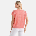 - Maisi Acrylic Knit Short Sleeve Casual Top (Size M) - Orange