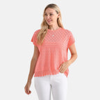 - Maisi Acrylic Knit Short Sleeve Casual Top (Size M) - Orange