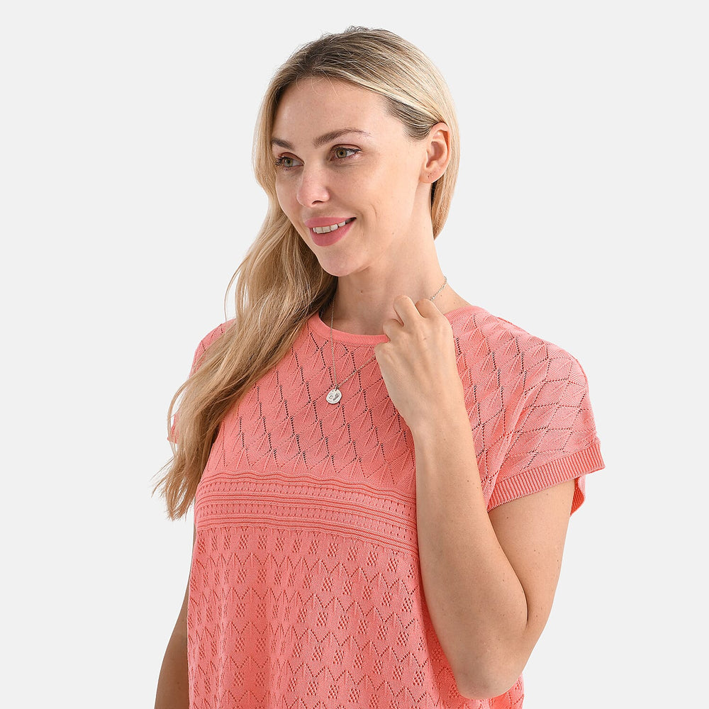 - Maisi Acrylic Knit Short Sleeve Casual Top (Size M) - Orange