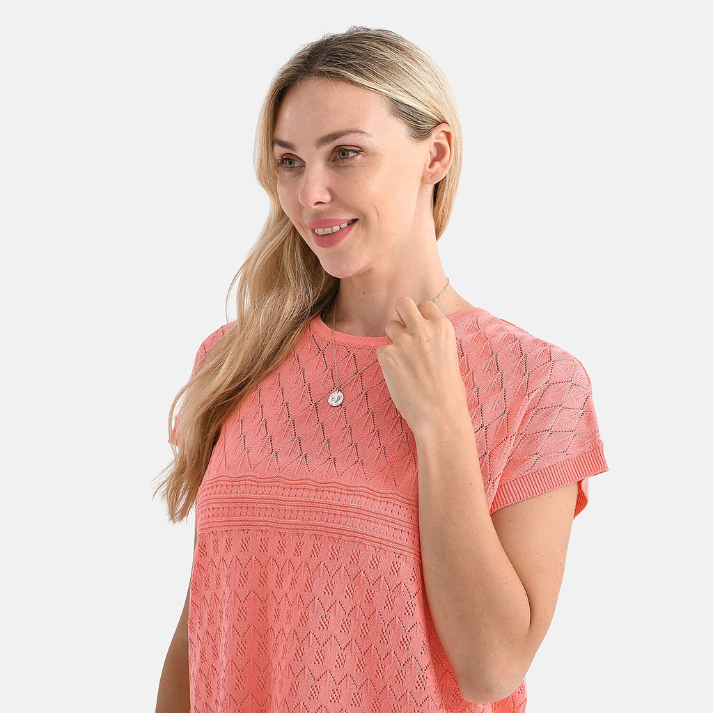 - Maisi Acrylic Knit Short Sleeve Casual Top (Size M) - Orange