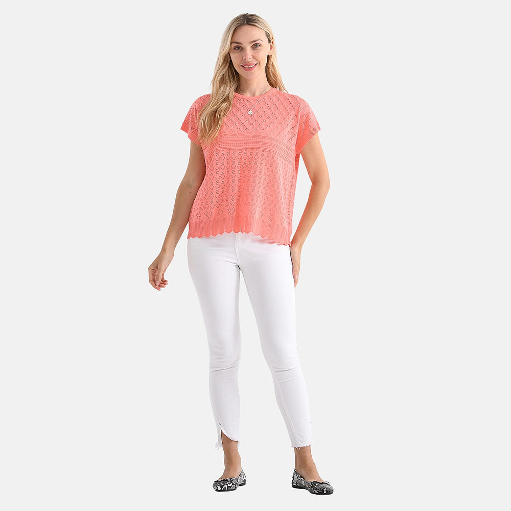 - Maisi Acrylic Knit Short Sleeve Casual Top (Size S) - Orange