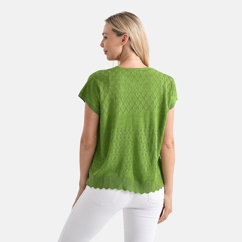 - Maisi Acrylic Knit Short Sleeve Casual Top (Size XL) - Green