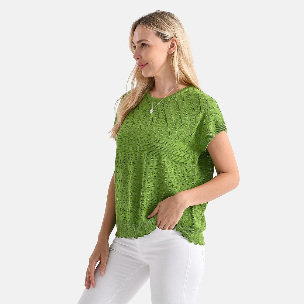 - Maisi Acrylic Knit Short Sleeve Casual Top (Size XL) - Green