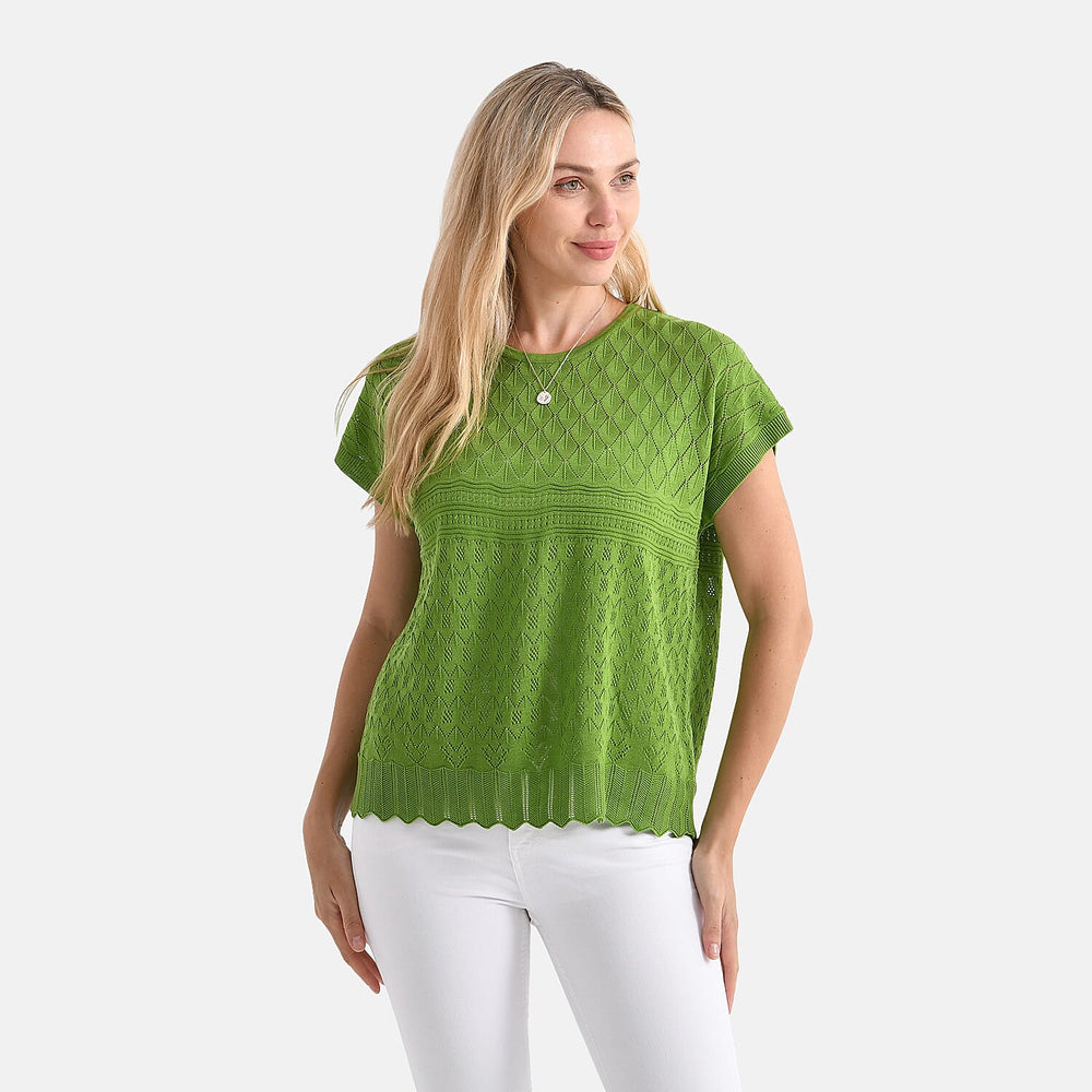 - Maisi Acrylic Knit Short Sleeve Casual Top (Size XL) - Green