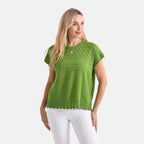 - Maisi Acrylic Knit Short Sleeve Casual Top (Size XL) - Green