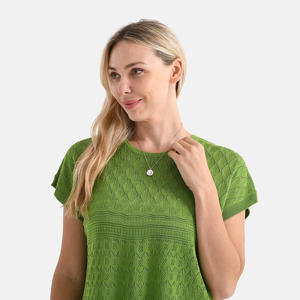 - Maisi Acrylic Knit Short Sleeve Casual Top (Size XL) - Green