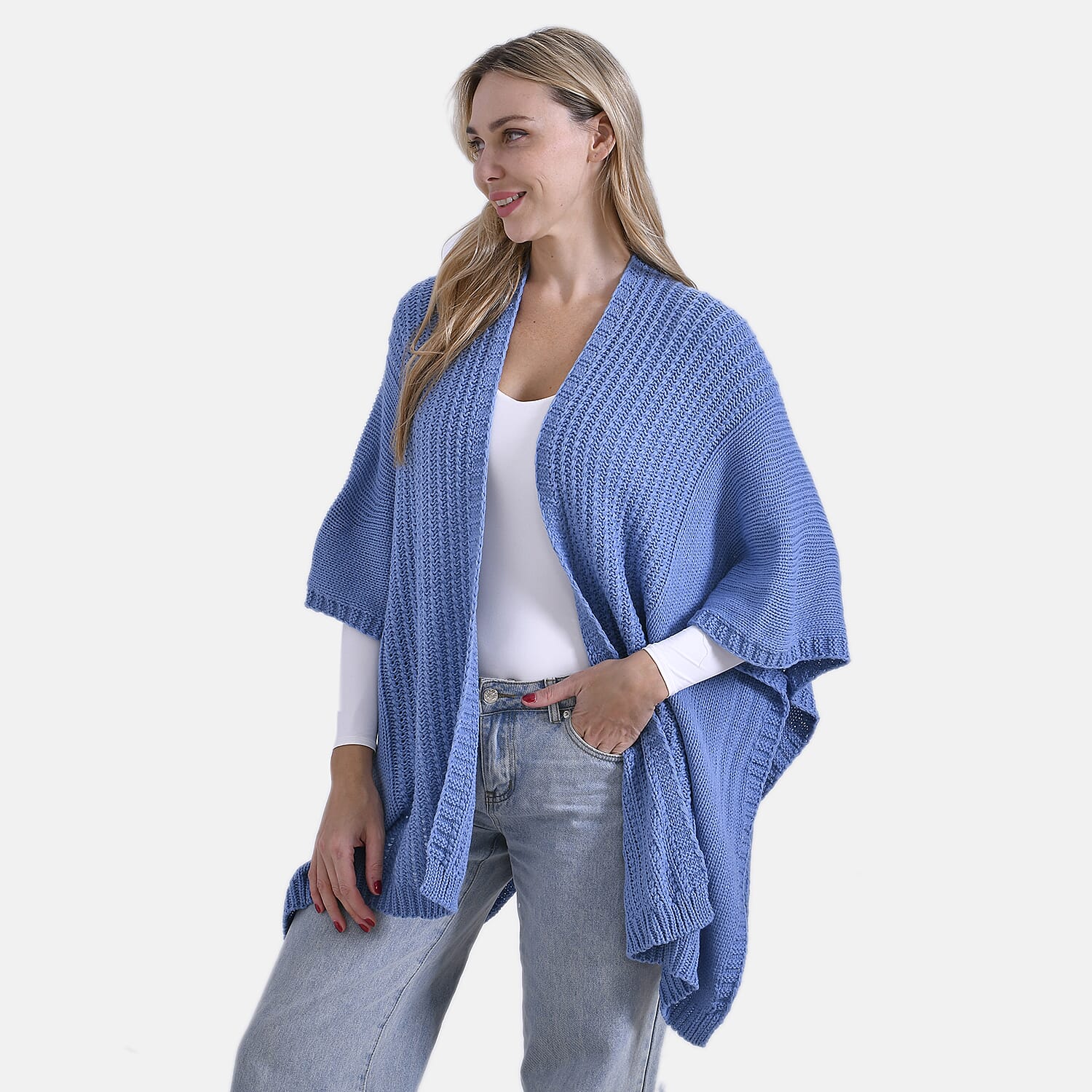 - Maisi 100% Acrylic Relax Fit Cardigan (One Size - 8 To 26) - Light Blue