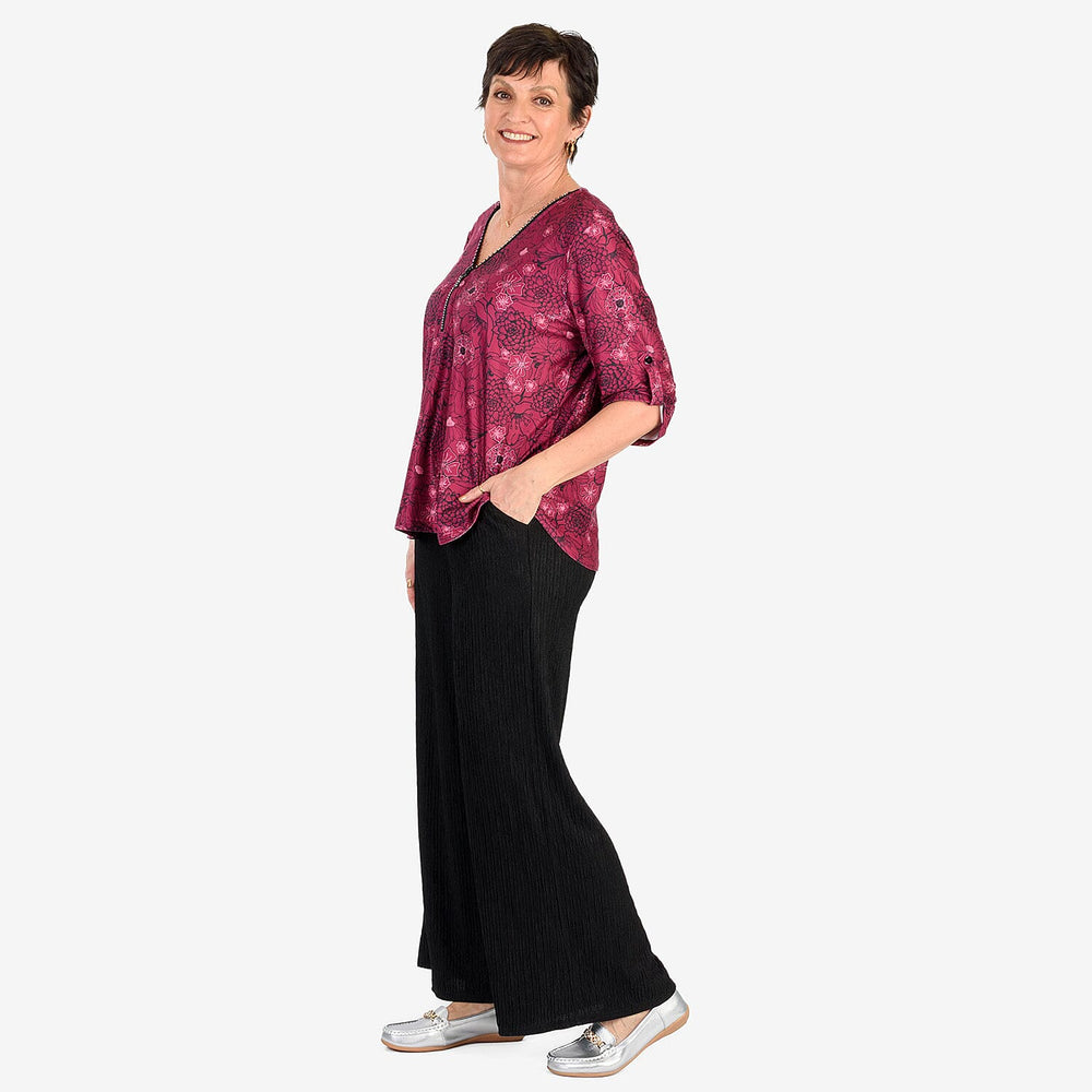 - Maisi Soft Touch Printed Diamontee Zip Blouse (Size L) - RED