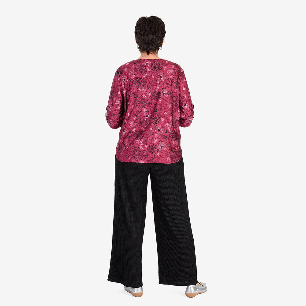- Maisi Soft Touch Printed Diamontee Zip Blouse (Size L) - RED