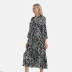 - Maisi Womens Abstract Bohemian Pattern V-Neck Midi Dress (Size - 10-12) - Black