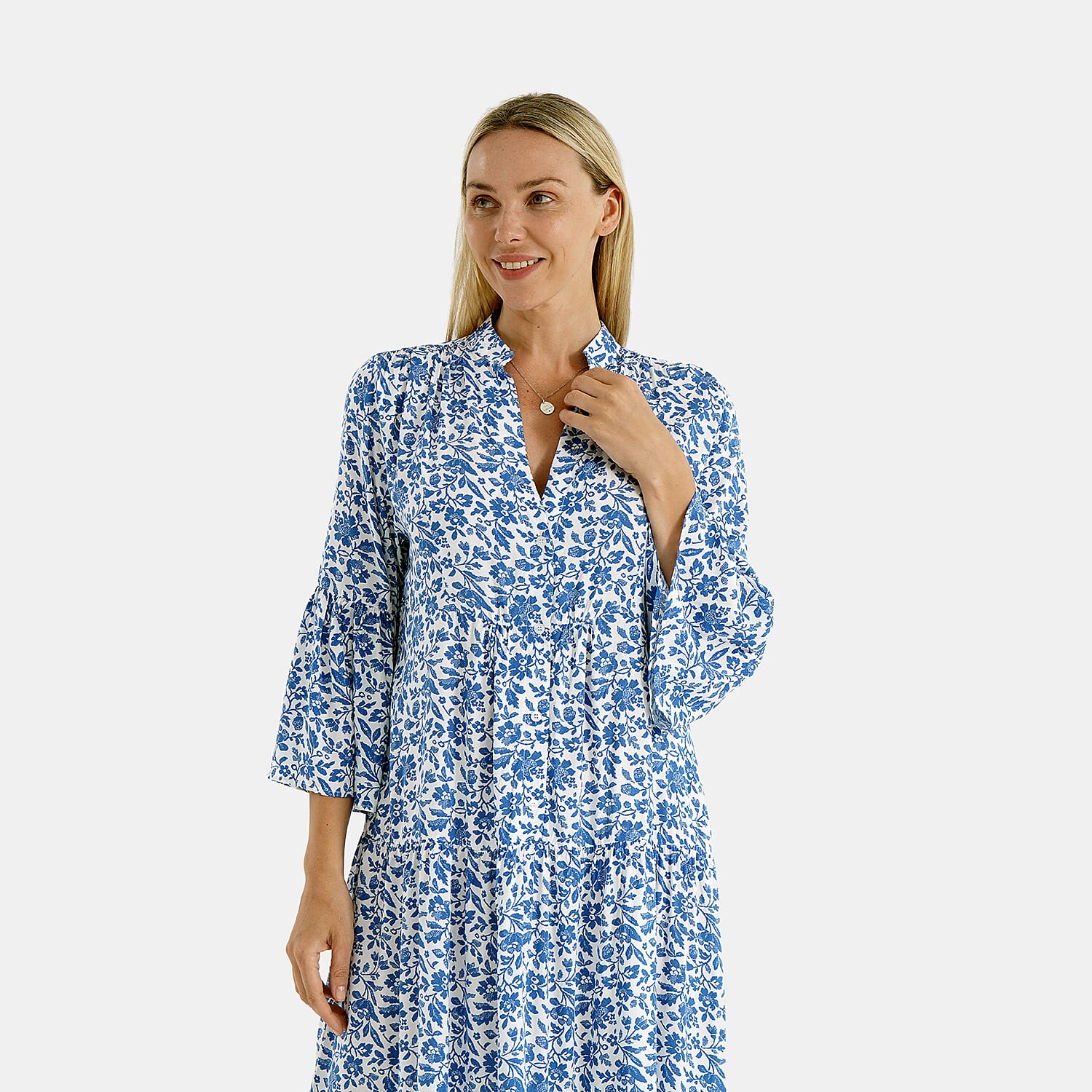 - Maisi Womens Abstract Bohemian Pattern V-Neck Midi Dress (Size - 20-22) - Blue