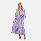 - Maisi Bohemian Paisley Mixed Print V-Neck Maxi Dress (One Size) - Light Purple