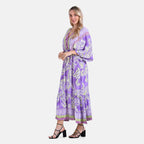 - Maisi Bohemian Paisley Mixed Print V-Neck Maxi Dress (One Size) - Light Purple
