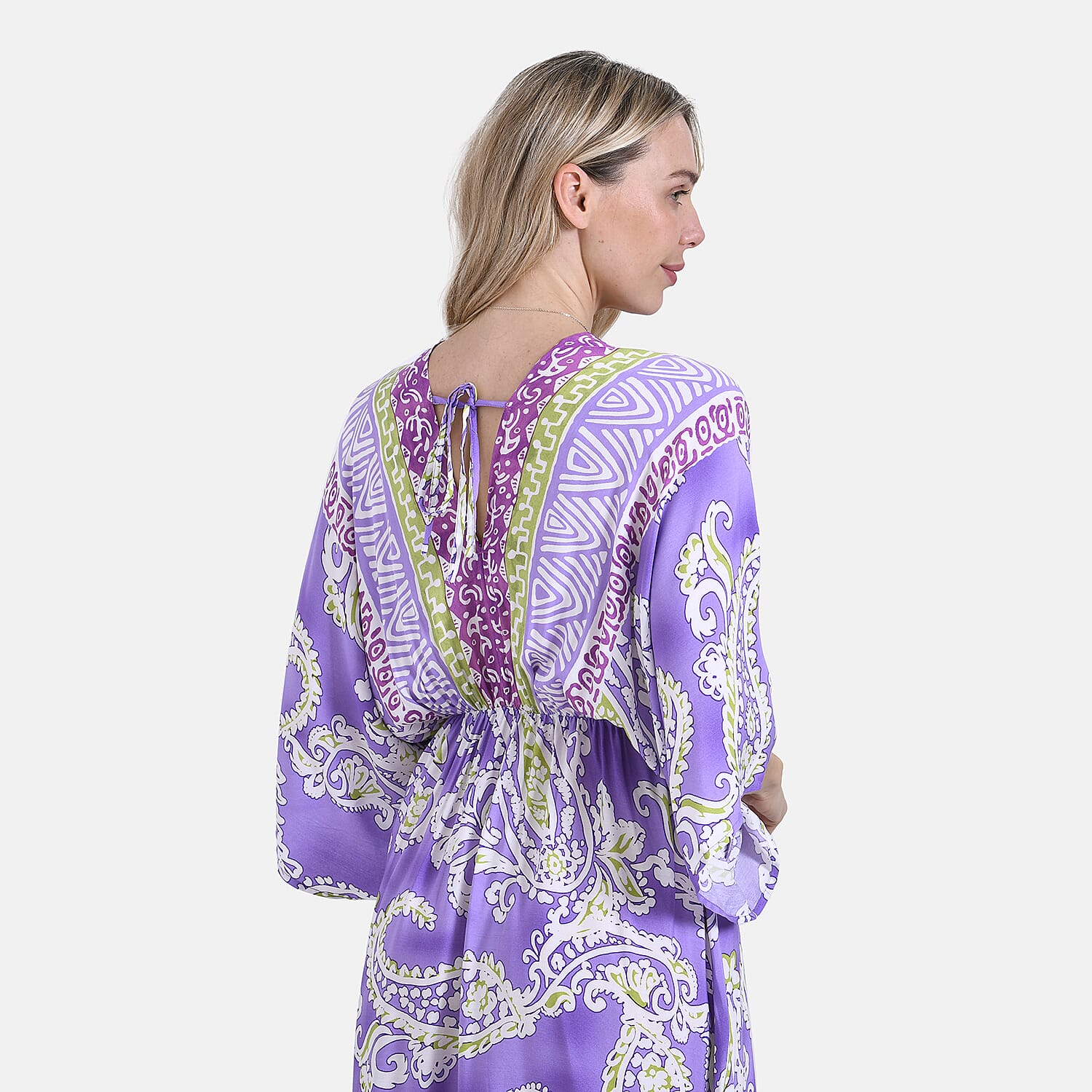 - Maisi Bohemian Paisley Mixed Print V-Neck Maxi Dress (One Size) - Light Purple