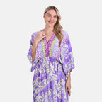 - Maisi Bohemian Paisley Mixed Print V-Neck Maxi Dress (One Size) - Light Purple