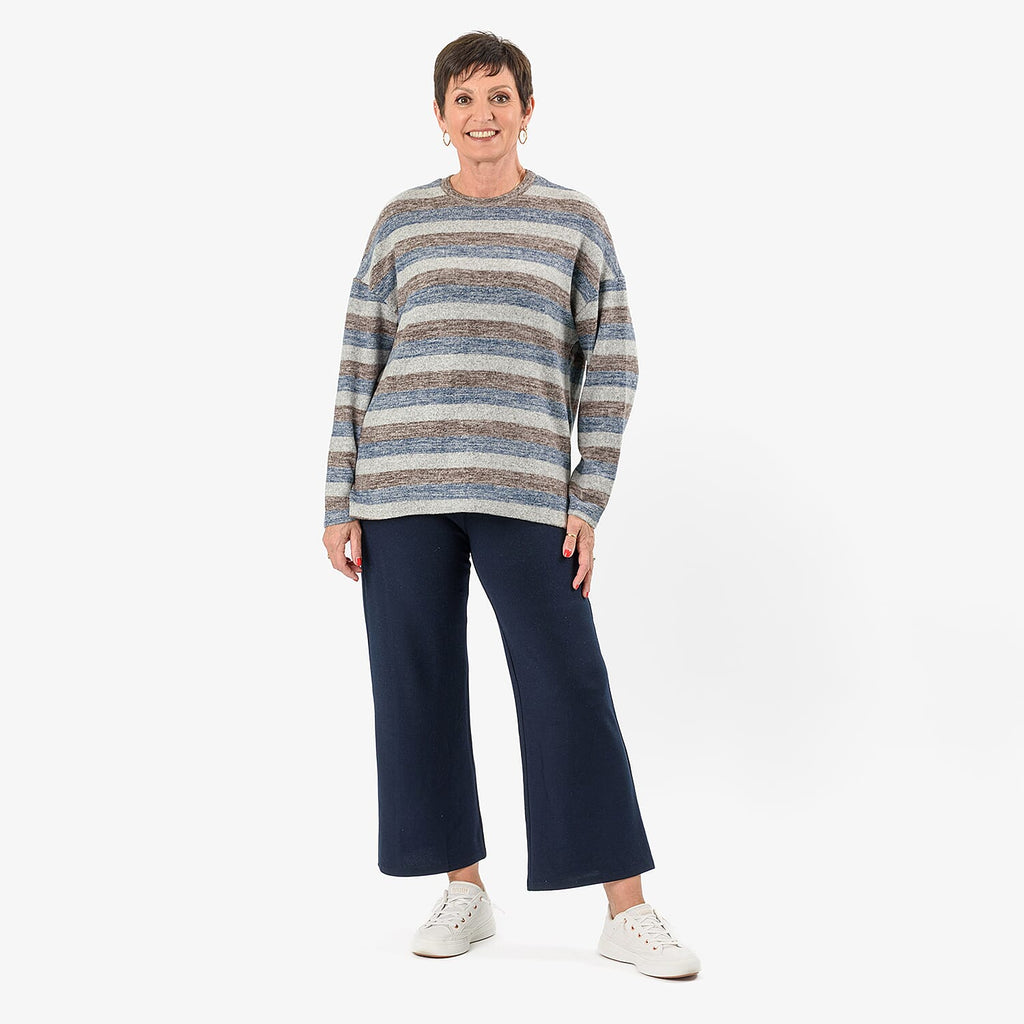 - Maisi Cashmere-Feel Stripe Top (Size L) - Blue