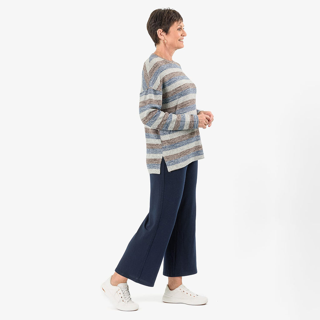 - Maisi Cashmere-Feel Stripe Top (Size L) - Blue