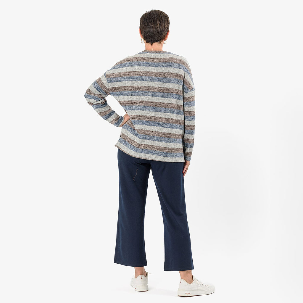 - Maisi Cashmere-Feel Stripe Top (Size L) - Blue