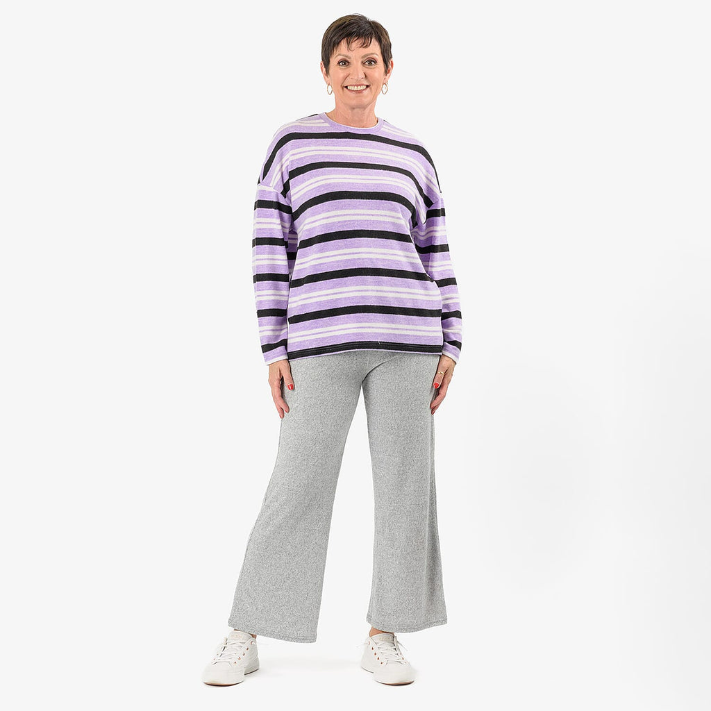 - Maisi Cashmere-Feel Stripe Top (Size L) - Purple