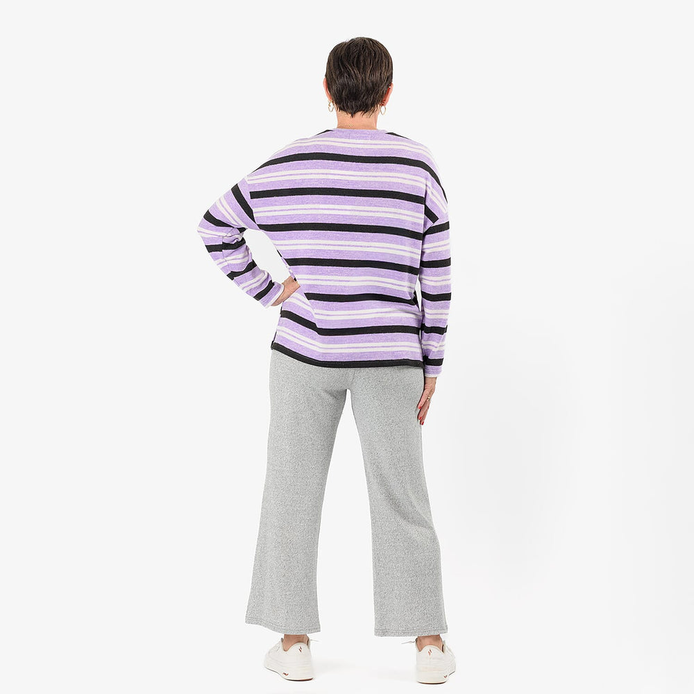 - Maisi Cashmere-Feel Stripe Top (Size L) - Purple