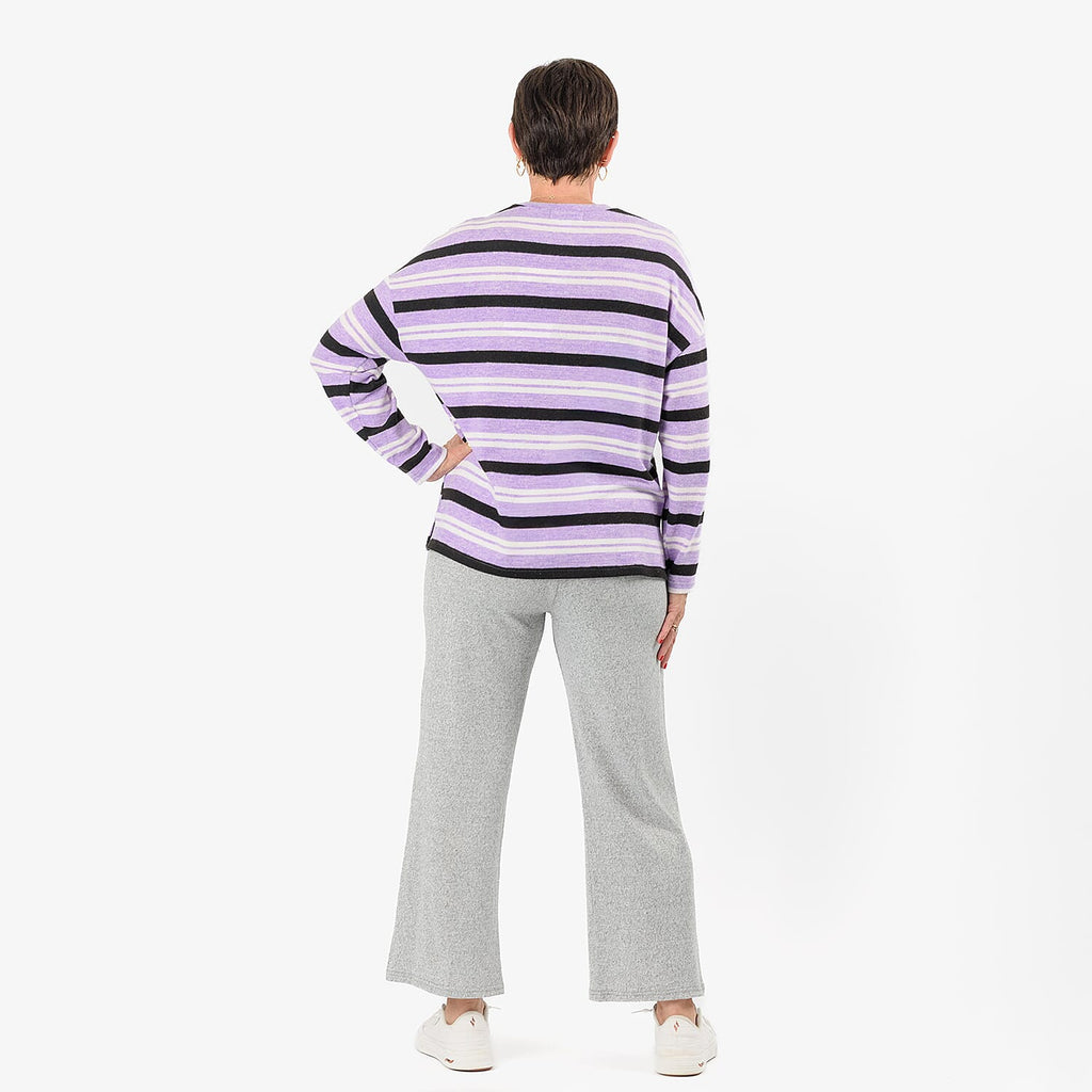- Maisi Cashmere-Feel Stripe Top (Size L) - Purple