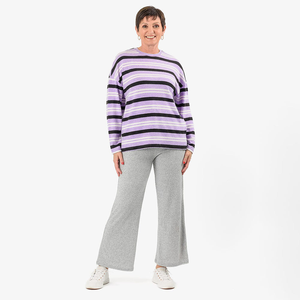 - Maisi Cashmere-Feel Stripe Top (Size XL) - Purple