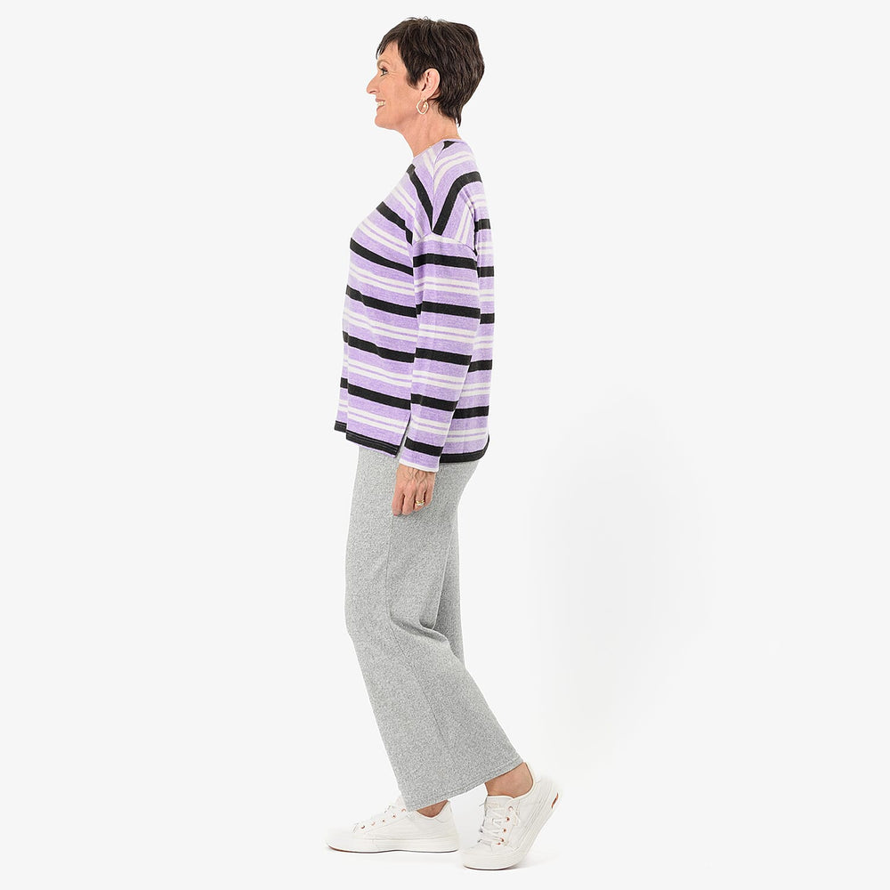 - Maisi Cashmere-Feel Stripe Top (Size XL) - Purple