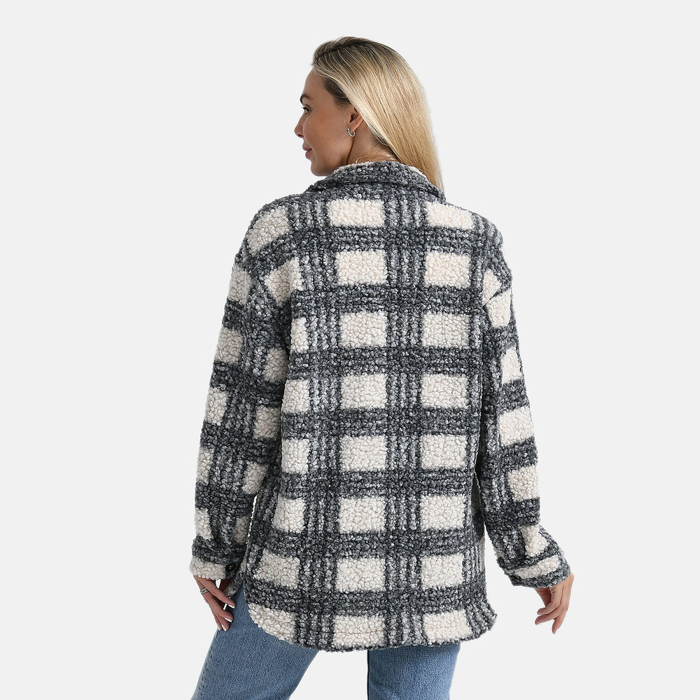 - Maisi Long Checked Shacket (Size S) - Off White - Grey