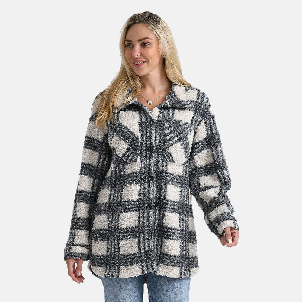 - Maisi Long Checked Shacket (Size S) - Off White - Grey