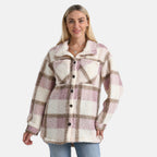 - Maisi Long Checked Shacket (Size S) - Pink, Brown - Ivory