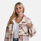 - Maisi Long Checked Shacket (Size XL) - Pink, Brown - Ivory